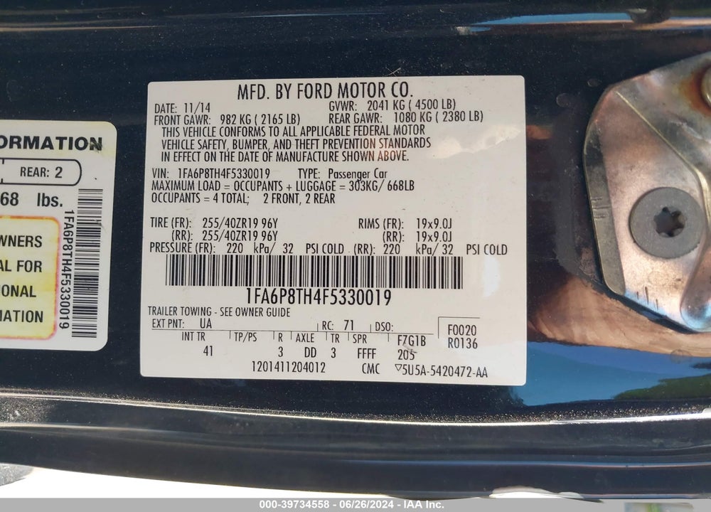 2015 FORD MUSTANG ECOBOOST VIN: 1FA6P8TH4F5330019