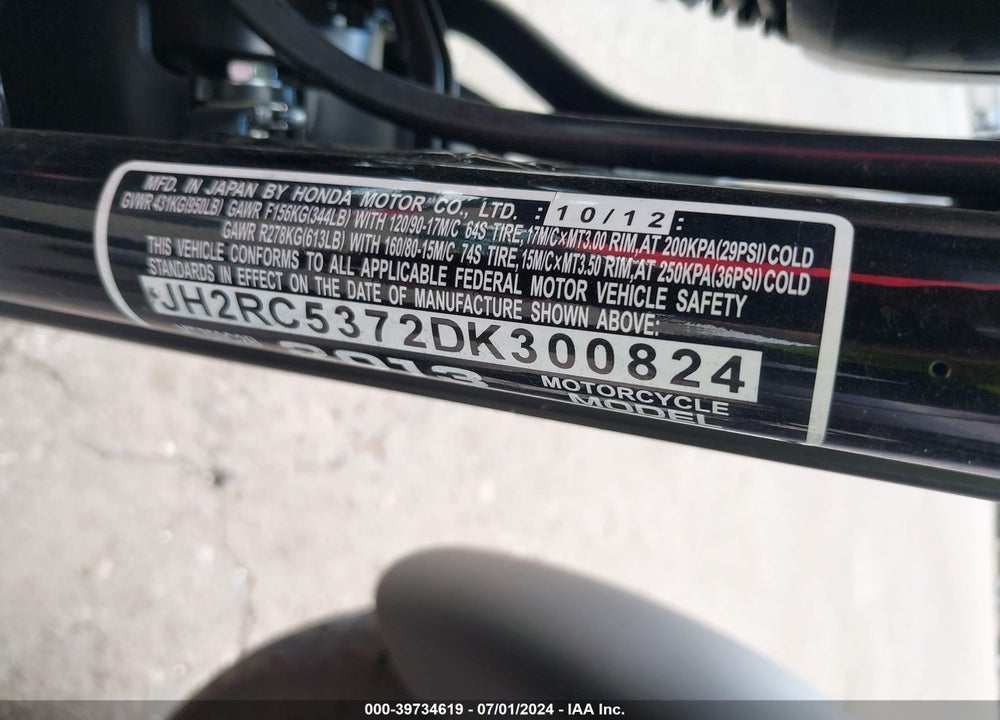 2013 HONDA VT750 C2B VIN: JH2RC5372DK300824