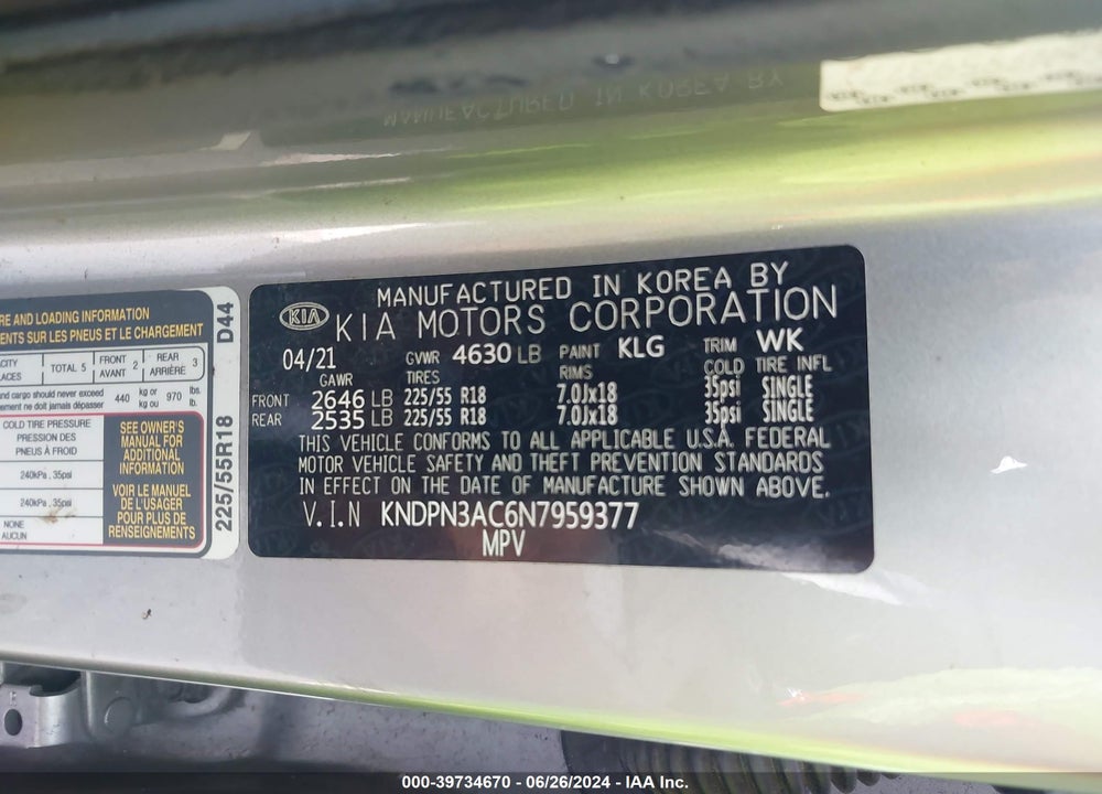 2022 KIA SPORTAGE EX VIN: KNDPN3AC6N7959377
