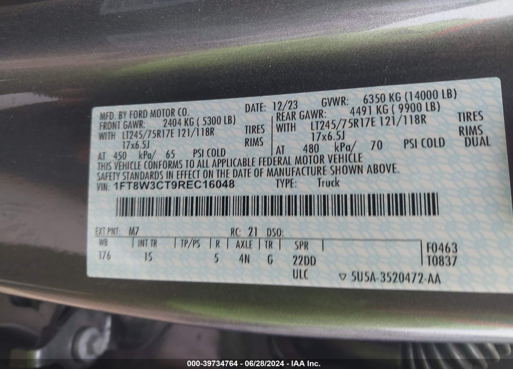 2024 FORD F-350 XL VIN: 1FT8W3CT9REC16048