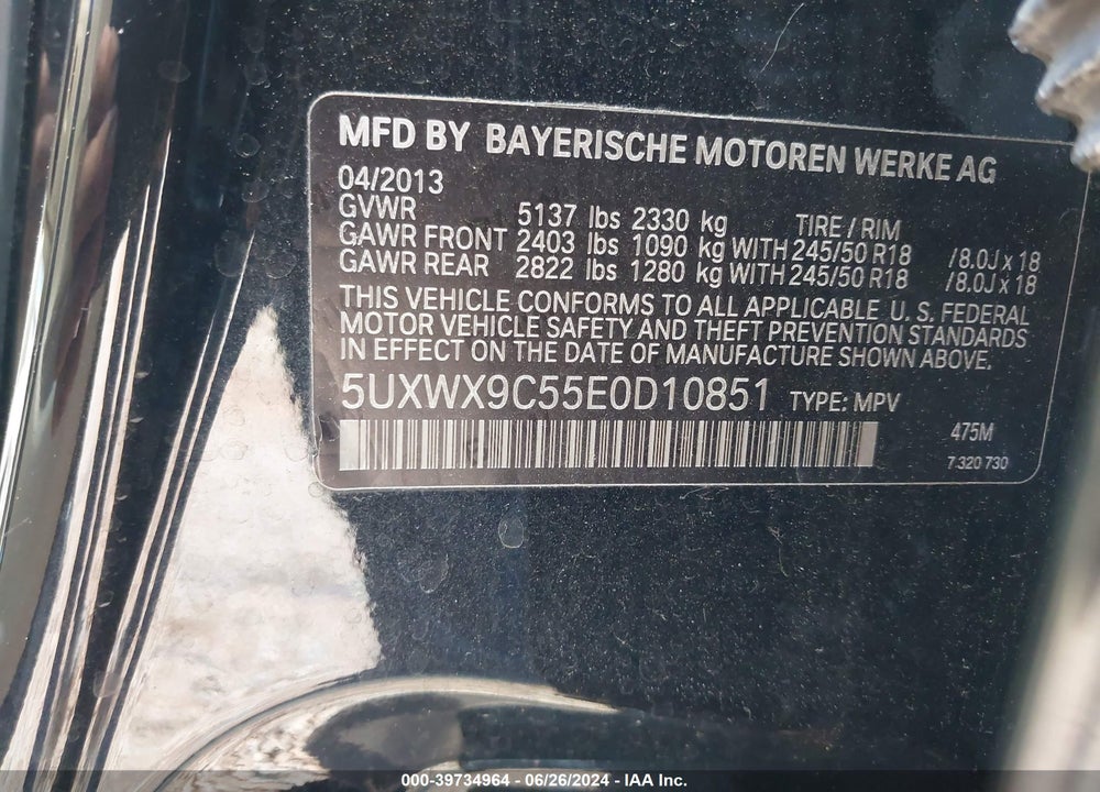 2014 BMW X3 VIN: 5UXWX9C55E0D10851