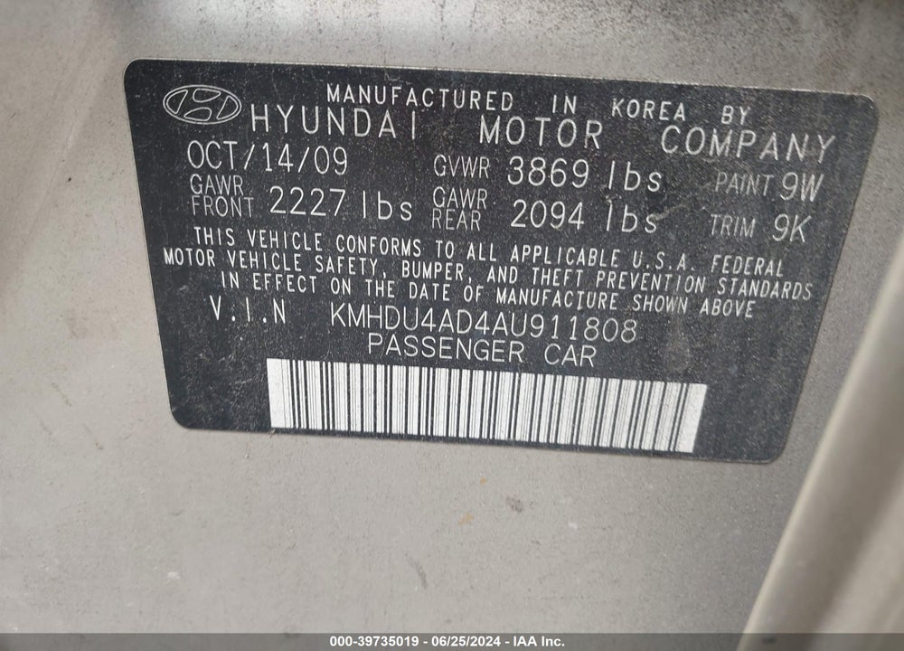 2010 HYUNDAI ELANTRA GLS VIN: KMHDU4AD4AU911808