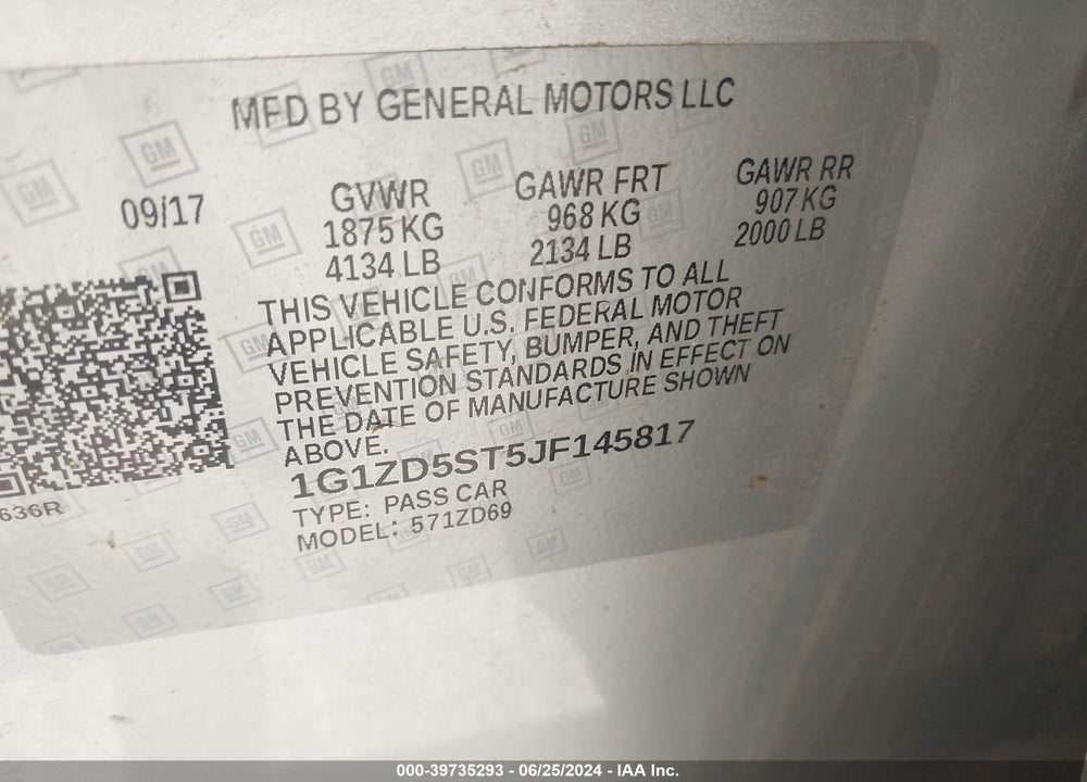 2018 CHEVROLET MALIBU LT VIN: 1G1ZD5ST5JF145817