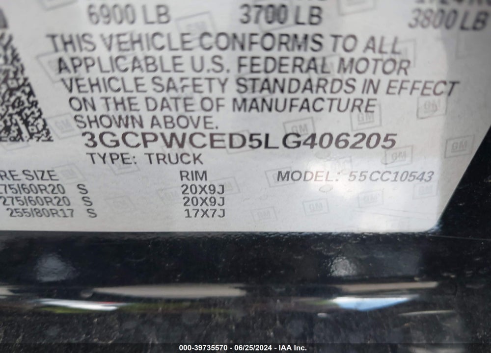 2020 CHEVROLET SILVERADO 1500 2WD SHORT BED LT VIN: 3GCPWCED5LG406205