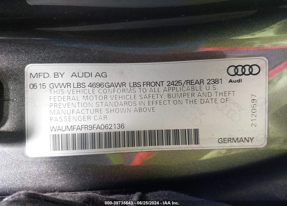 2015 AUDI A5 2.0T PREMIUM VIN: WAUMFAFR9FA062136