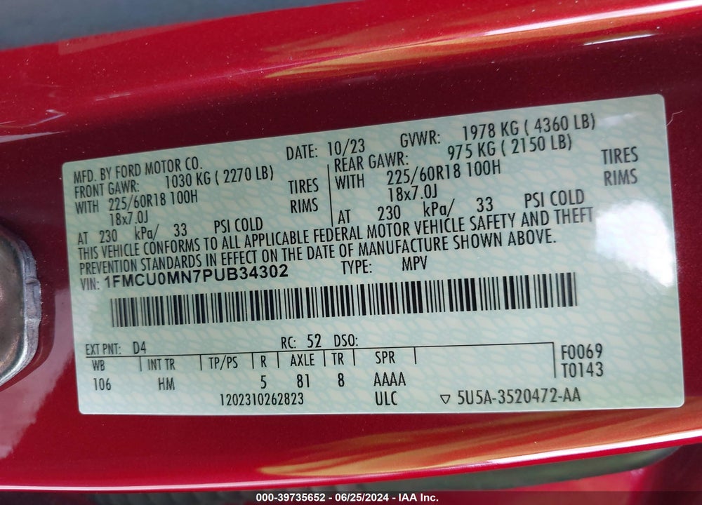 2023 FORD ESCAPE ST LINE VIN: 1FMCU0MN7PUB34302