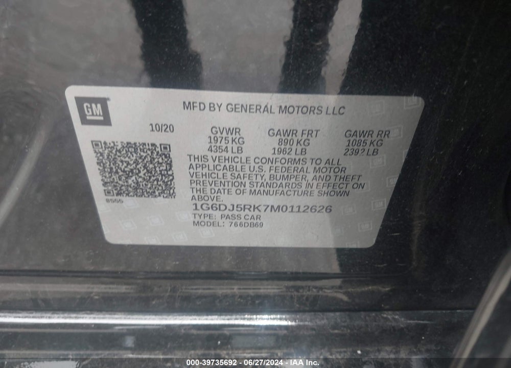 2021 CADILLAC CT4 LUXURY VIN: 1G6DJ5RK7M0112626