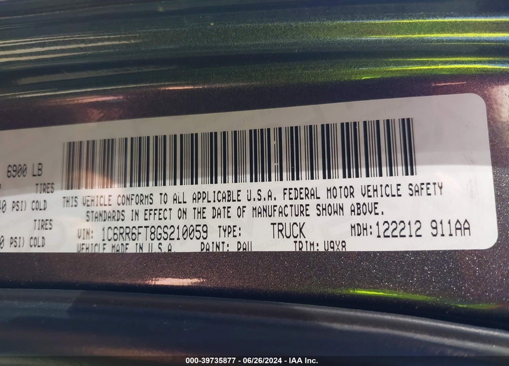 2016 RAM 1500 TRADESMAN VIN: 1C6RR6FT8GS210059