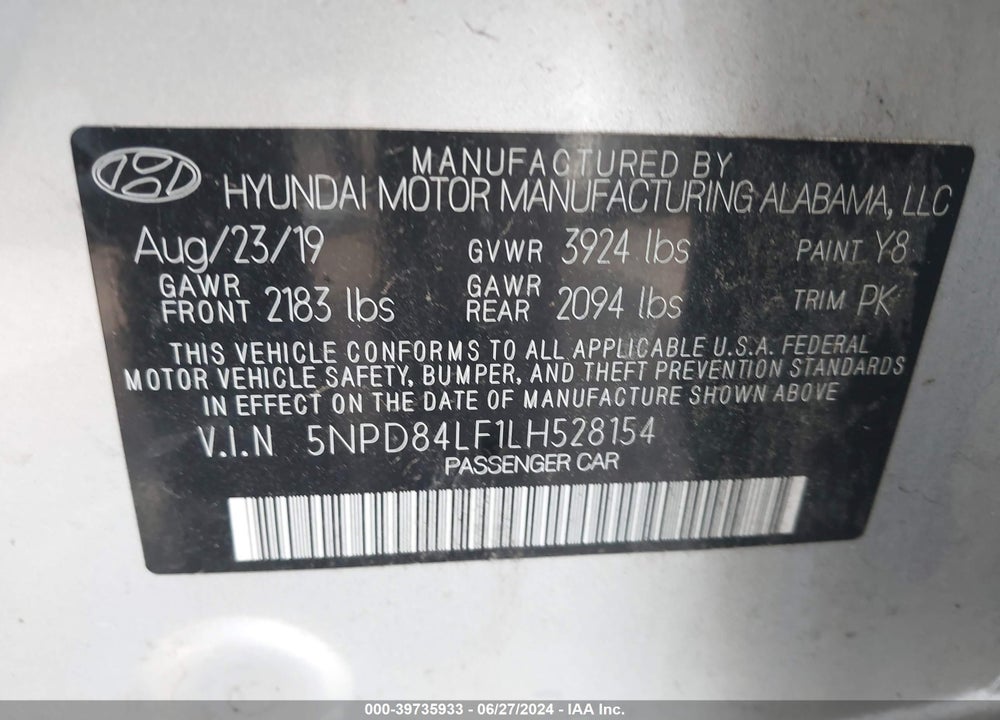 2020 HYUNDAI ELANTRA SEL VIN: 5NPD84LF1LH528154