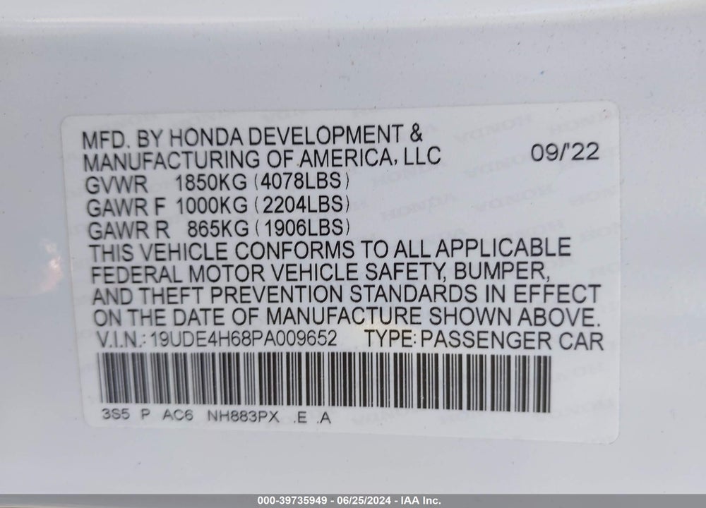 2023 ACURA INTEGRA A-SPEC W/ TECHNOLOGY VIN: 19UDE4H68PA009652
