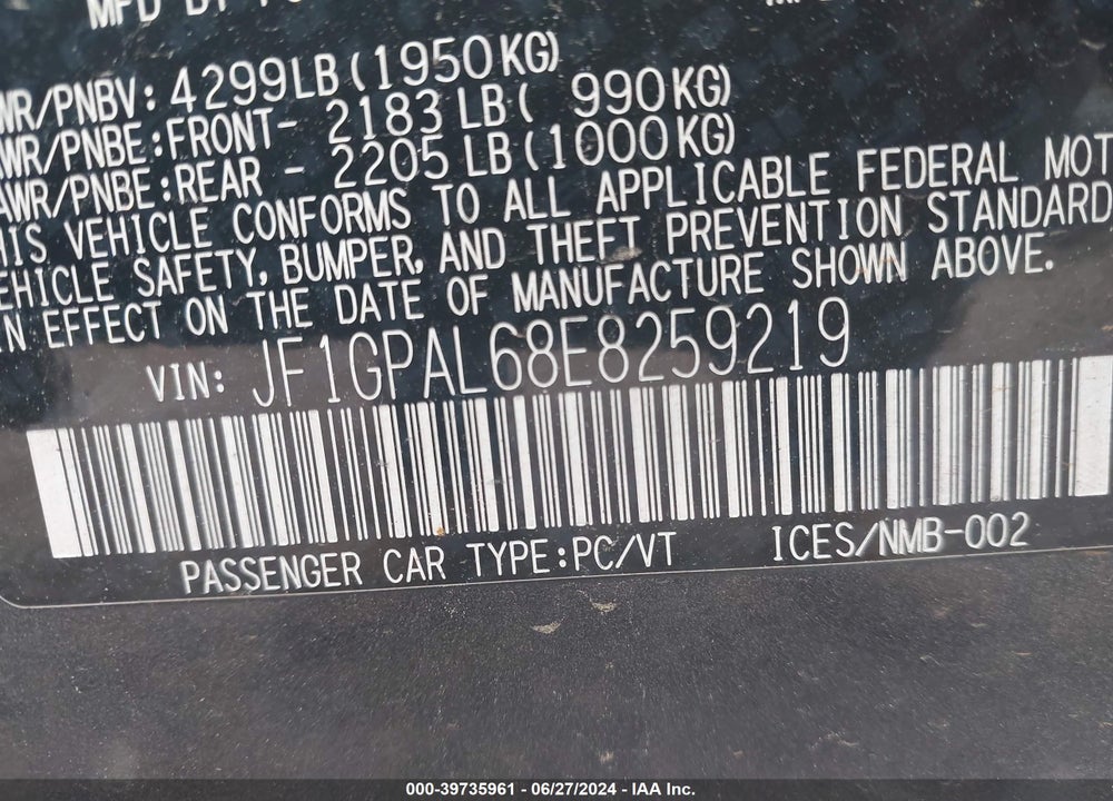 2014 SUBARU IMPREZA 2.0I SPORT PREMIUM VIN: JF1GPAL68E8259219