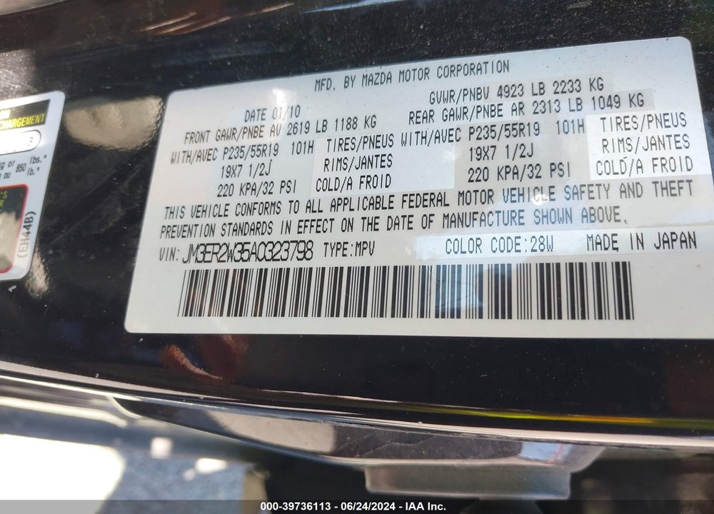 2010 MAZDA CX-7 S GRAND TOURING VIN: JM3ER2W35A0323798