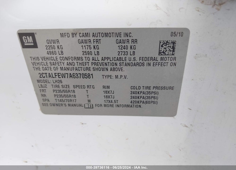 2010 GMC TERRAIN SLT-1 VIN: 2CTALFEW7A6370581