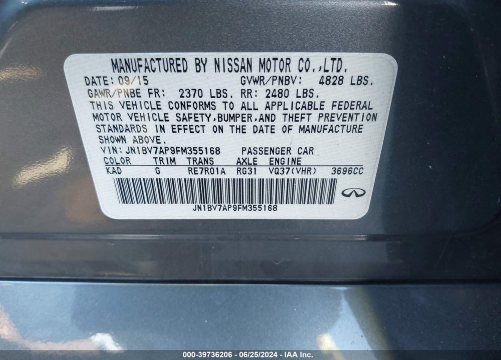 2015 INFINITI Q50 PREMIUM VIN: JN1BV7AP9FM355168