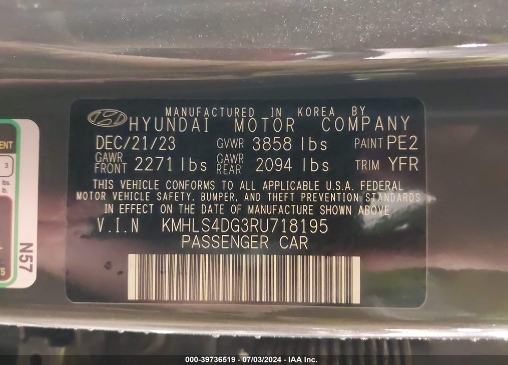 2024 HYUNDAI ELANTRA SEL VIN: KMHLS4DG3RU718195