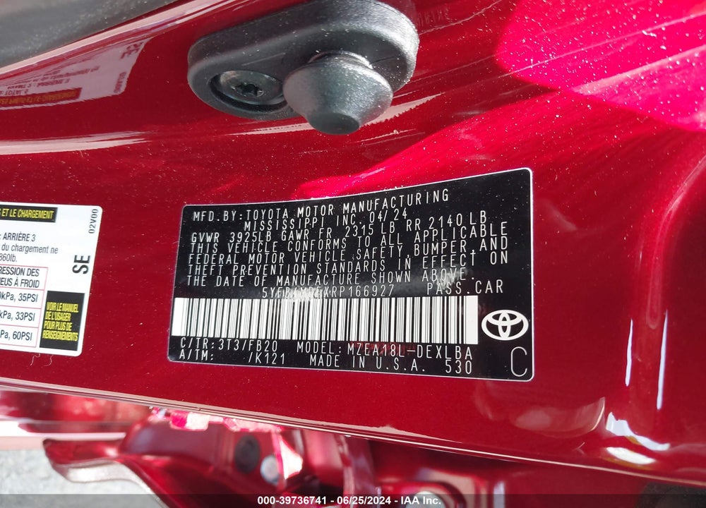 2024 TOYOTA COROLLA LE VIN: 5YFB4MDEXRP166927