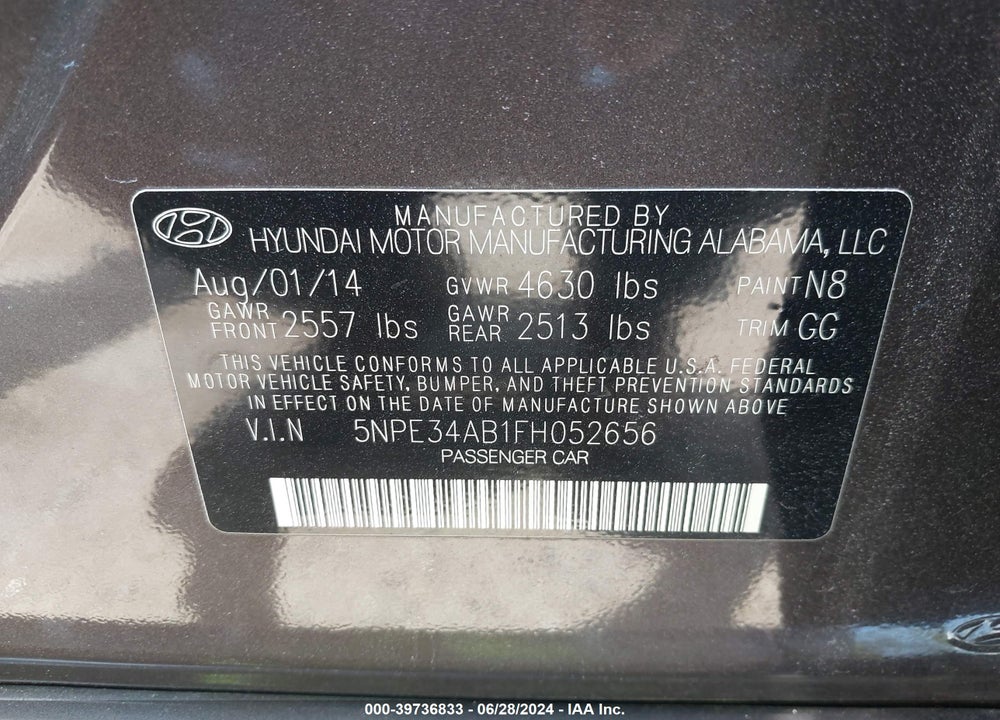 2015 HYUNDAI SONATA SPORT 2.0T VIN: 5NPE34AB1FH052656