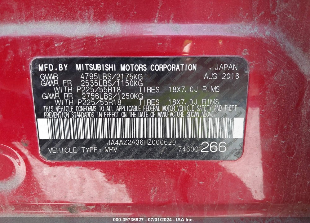 2017 MITSUBISHI OUTLANDER ES VIN: JA4AZ2A36HZ000620