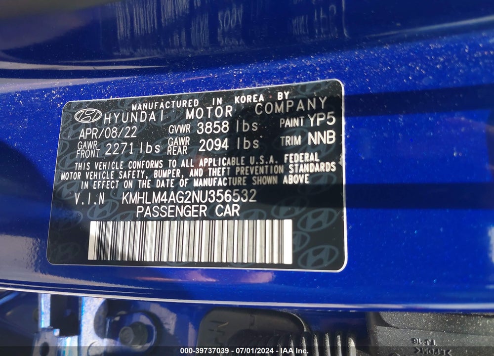 2022 HYUNDAI ELANTRA SEL VIN: KMHLM4AG2NU356532