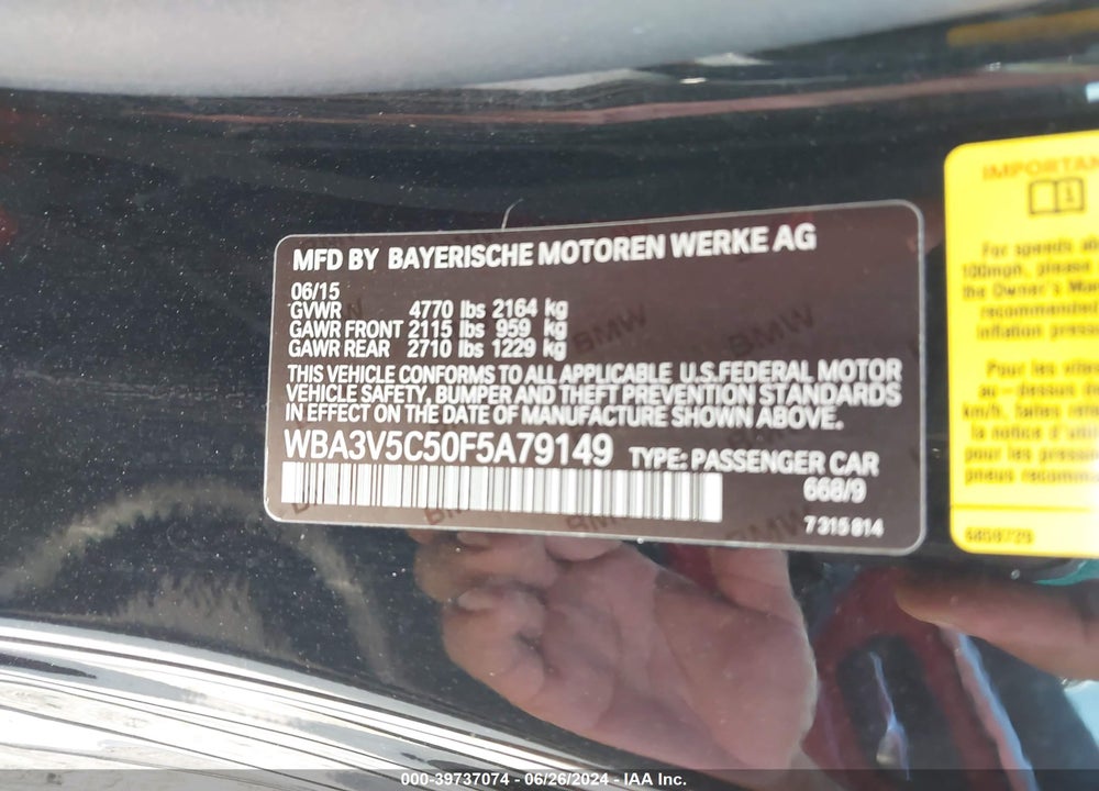 2015 BMW 428I VIN: WBA3V5C50F5A79149
