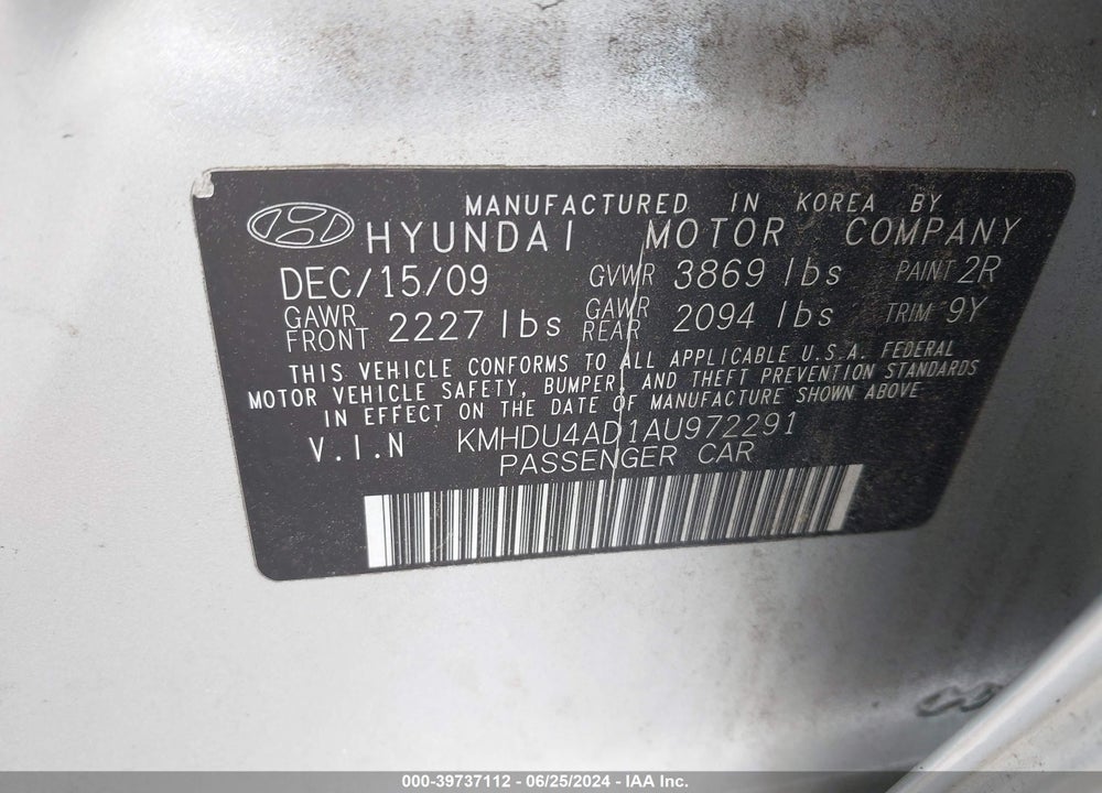 2010 HYUNDAI ELANTRA GLS VIN: KMHDU4AD1AU972291