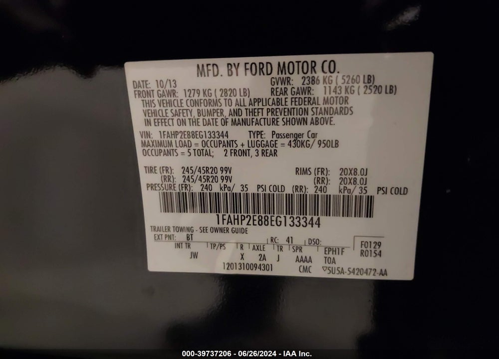 2014 FORD TAURUS SEL VIN: 1FAHP2E88EG133344