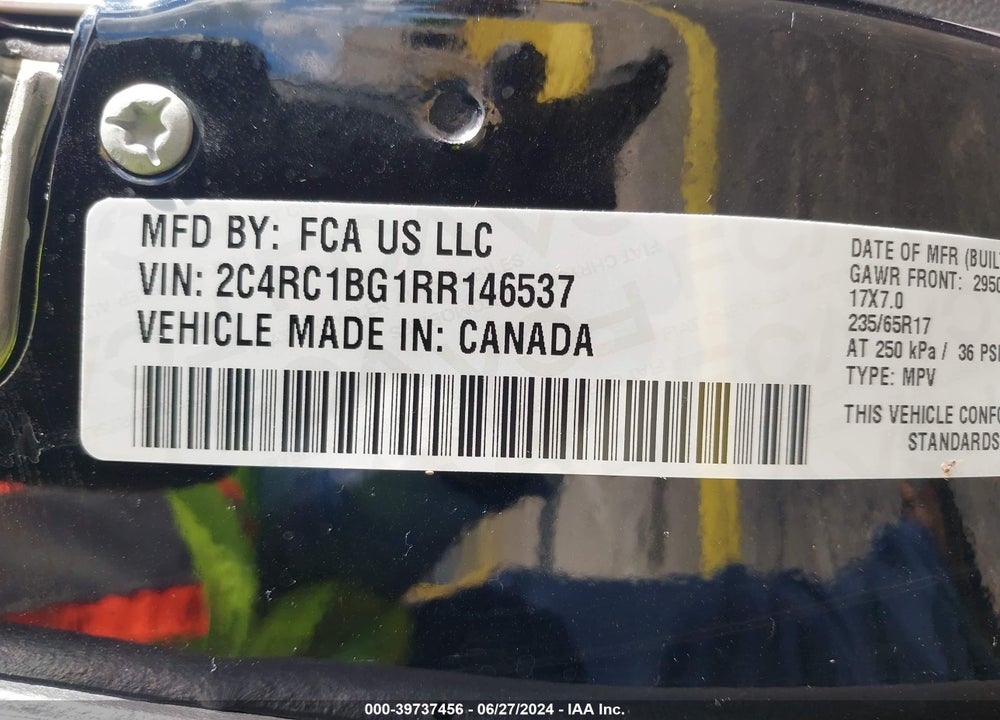 2024 CHRYSLER PACIFICA TOURING L VIN: 2C4RC1BG1RR146537