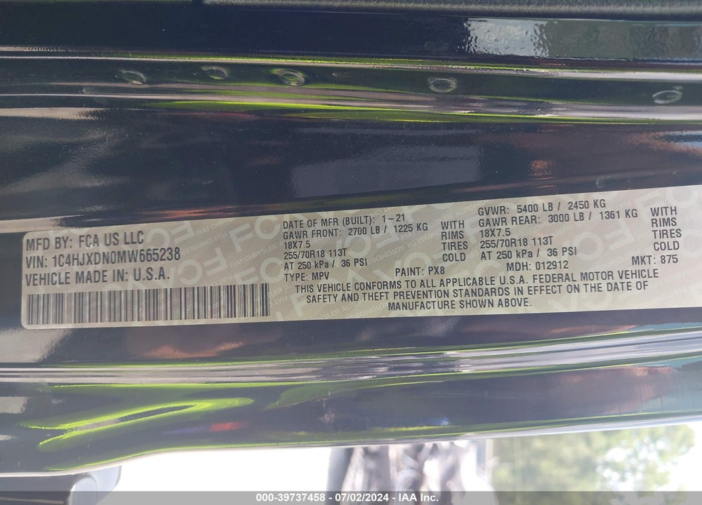 2021 JEEP WRANGLER UNLIMITED 80TH ANNIVERSARY 4X4 VIN: 1C4HJXDN0MW665238