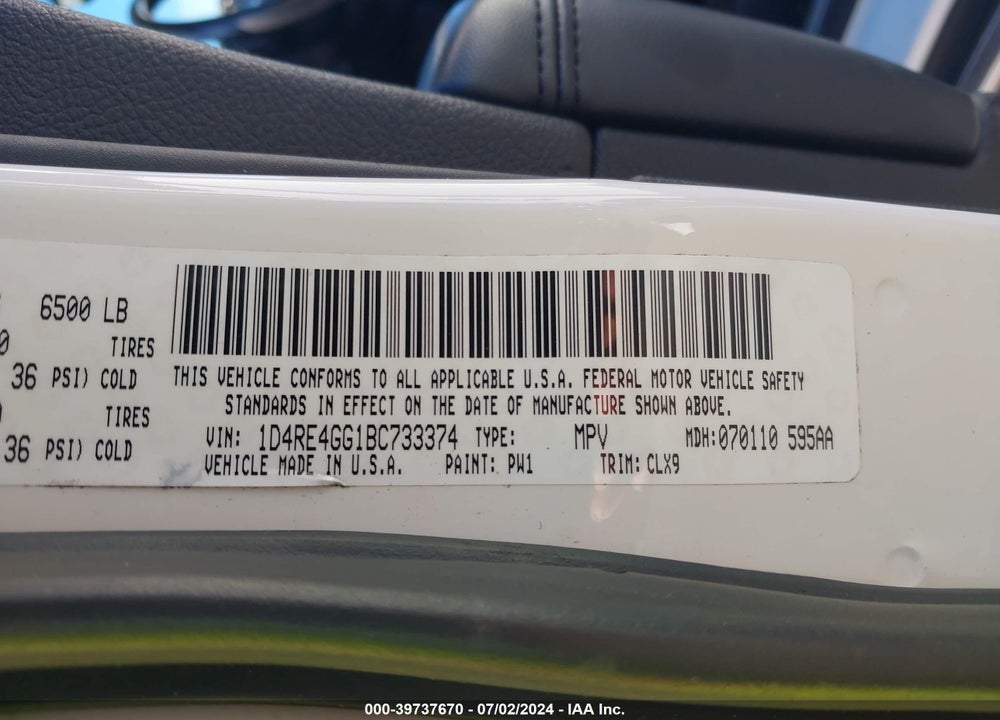 2011 DODGE DURANGO CREW VIN: 1D4RE4GG1BC733374