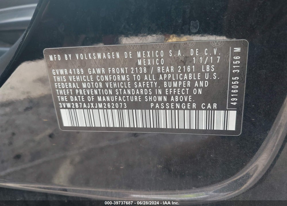 2018 VOLKSWAGEN JETTA 1.4T S VIN: 3VW2B7AJXJM262073