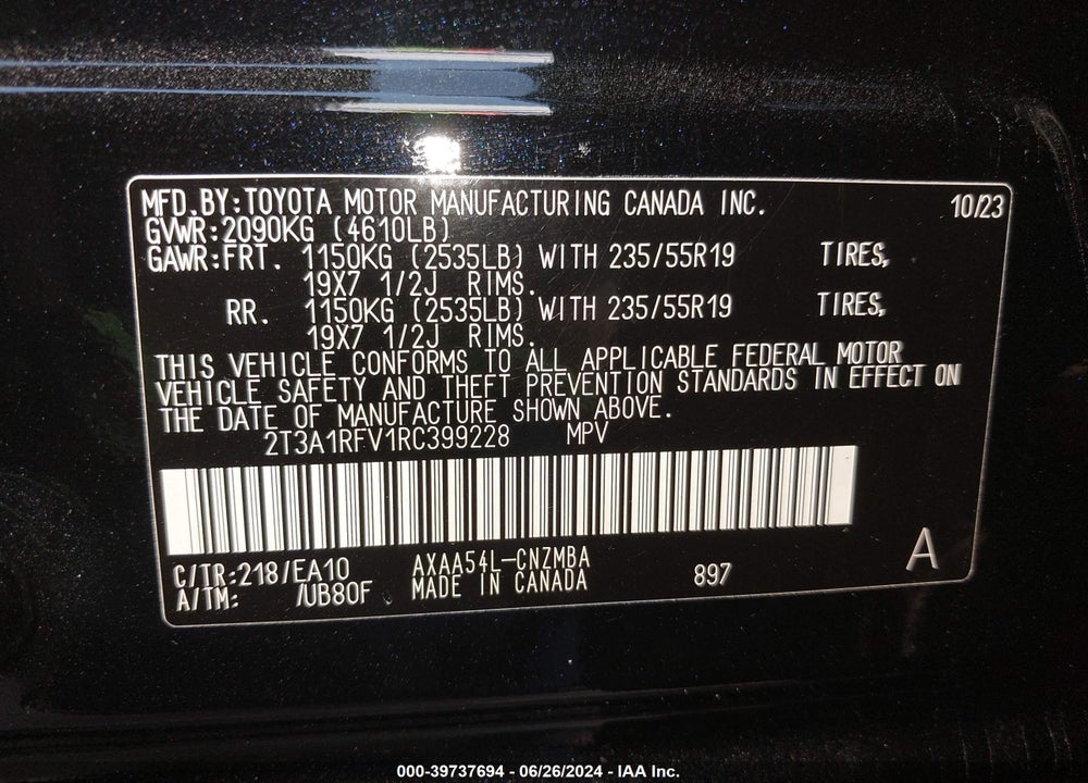 2024 TOYOTA RAV4 XLE PREMIUM VIN: 2T3A1RFV1RC399228