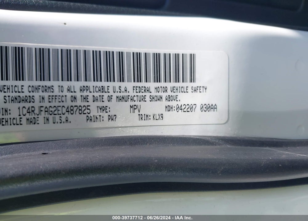 2014 JEEP GRAND CHEROKEE ALTITUDE VIN: 1C4RJFAG2EC487825