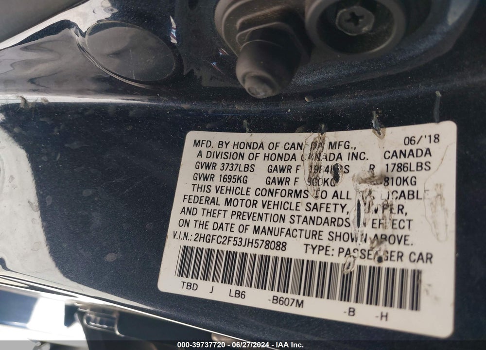 2018 HONDA CIVIC LX VIN: 2HGFC2F53JH578088