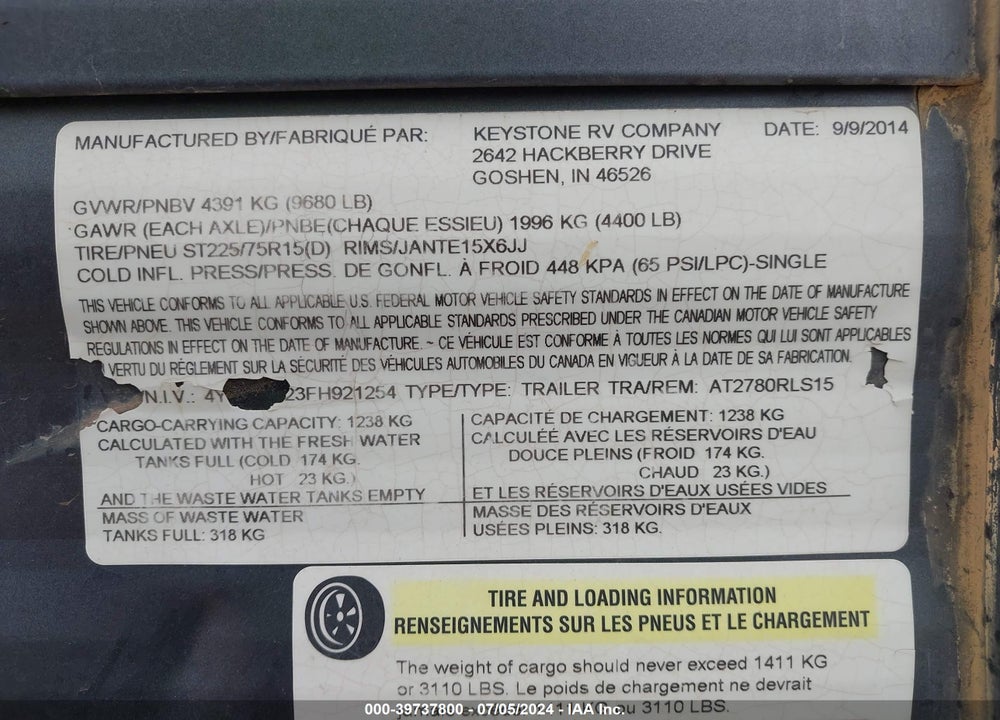 2015 UNDEFINED ASPEN TRAIL VIN: 4YDT27823FH921254