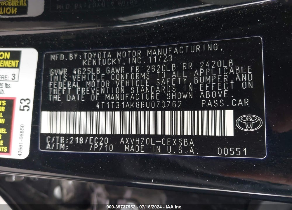 2024 TOYOTA CAMRY HYBRID SE NIGHTSHADE VIN: 4T1T31AK8RU070762