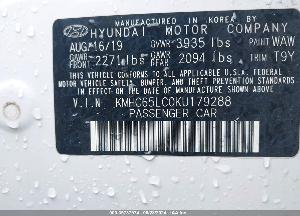 2019 HYUNDAI IONIQ HYBRID BLUE VIN: KMHC65LC0KU179288