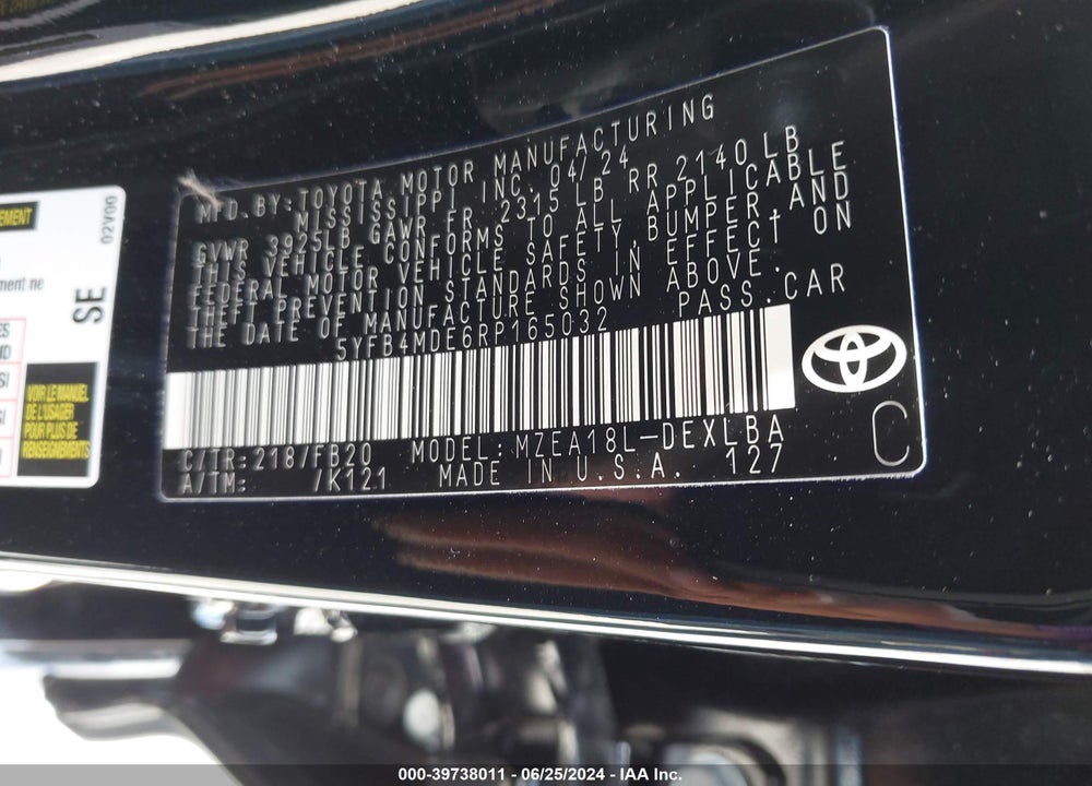 2024 TOYOTA COROLLA LE VIN: 5YFB4MDE6RP165032