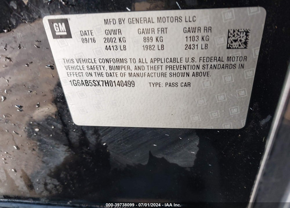 2017 CADILLAC ATS LUXURY VIN: 1G6AB5SX7H0140499