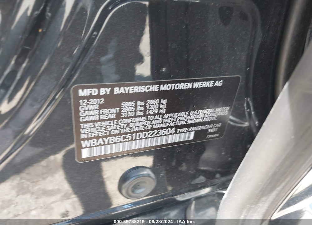 2013 BMW 750I XDRIVE VIN: WBAYB6C51DD223604