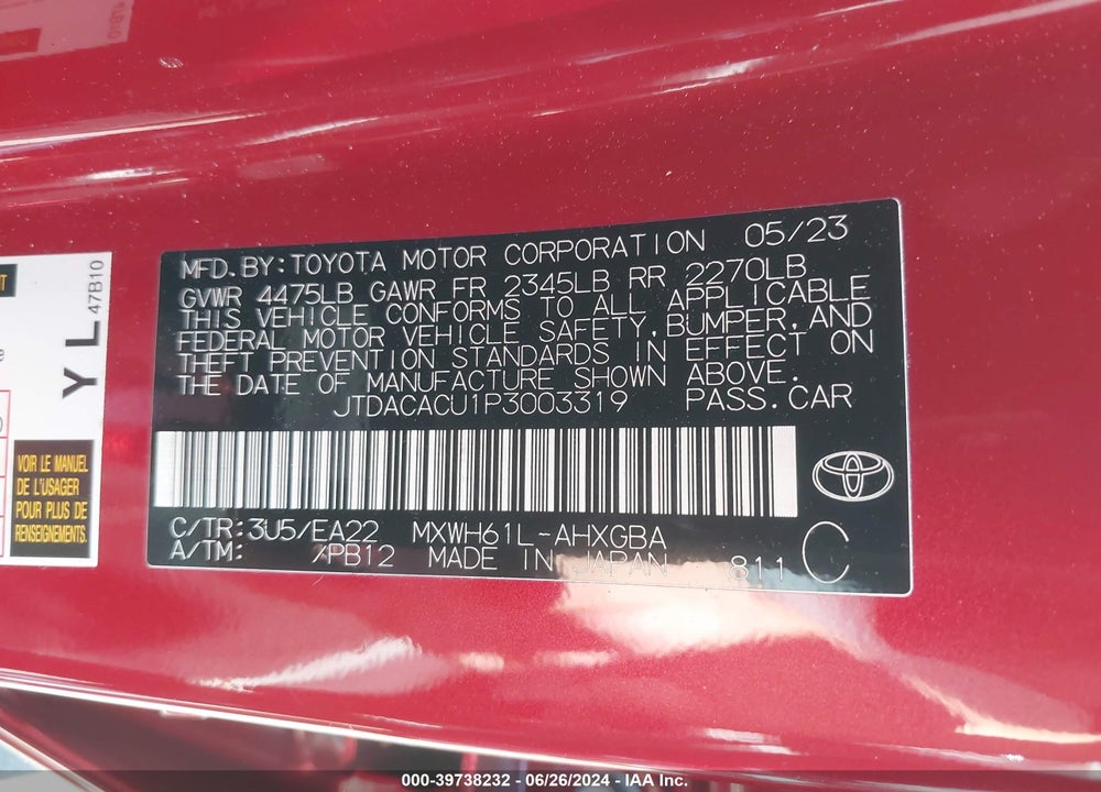 2023 TOYOTA PRIUS PRIME XSE VIN: JTDACACU1P3003319