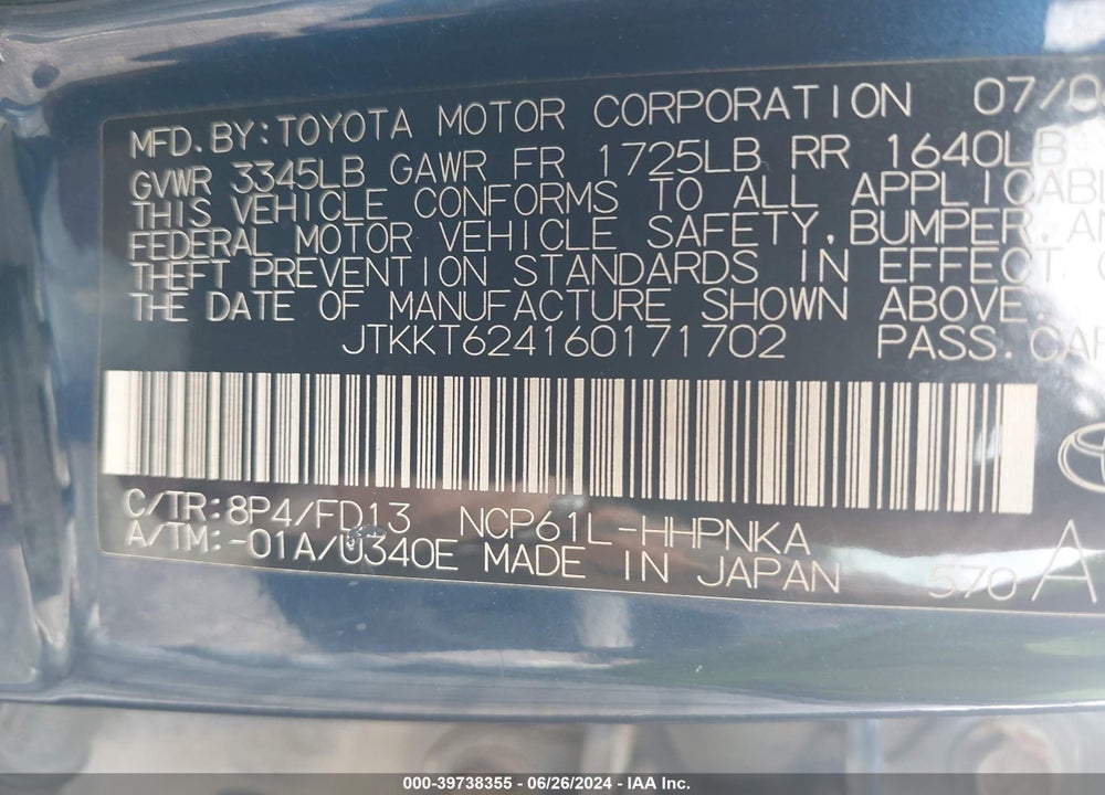 2006 SCION XA VIN: JTKKT624160171702