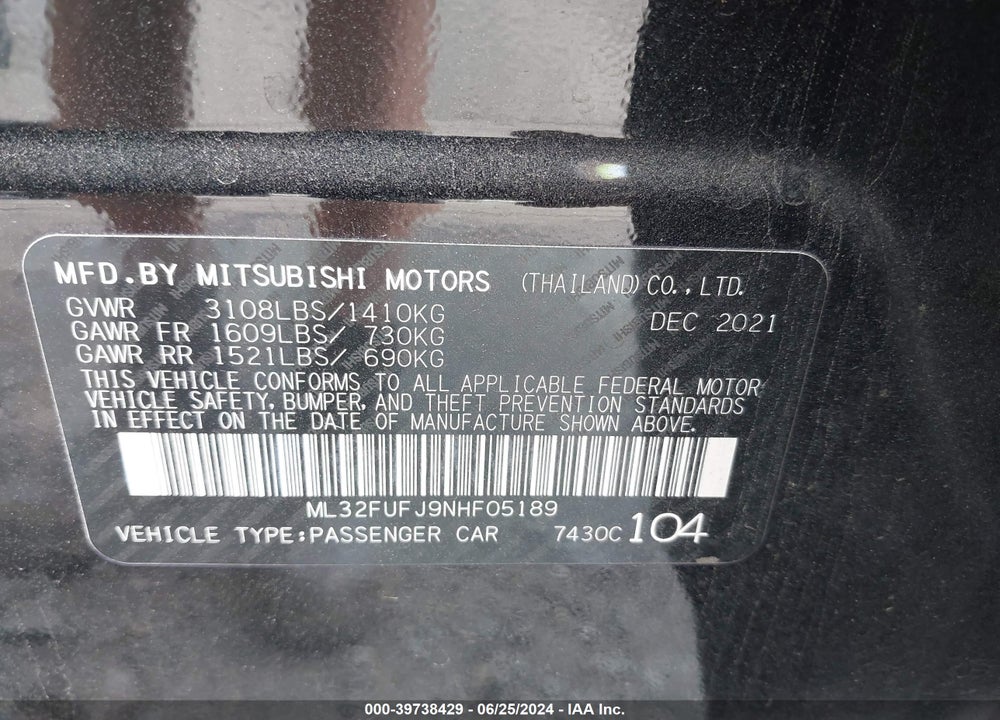 2022 MITSUBISHI MIRAGE G4 BLACK EDITION VIN: ML32FUFJ9NHF05189