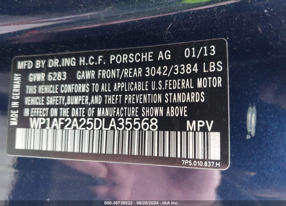 2013 PORSCHE CAYENNE DIESEL VIN: WP1AF2A25DLA35568