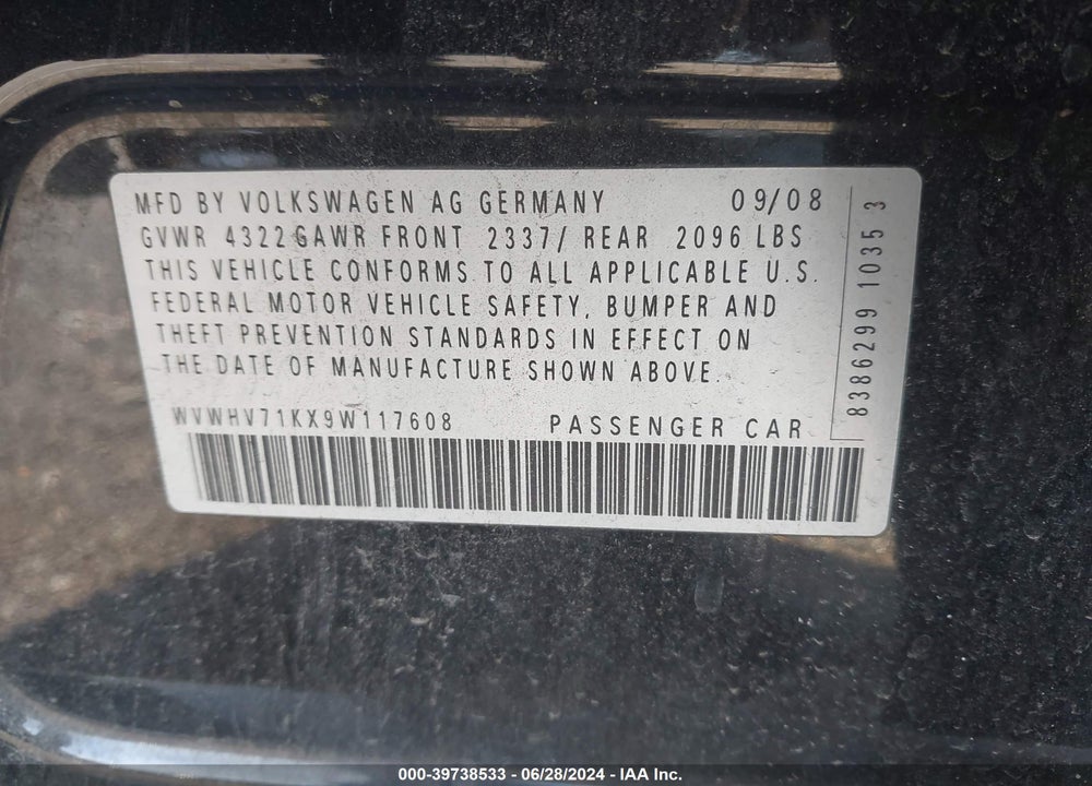 2009 VOLKSWAGEN GTI 4-DOOR VIN: WVWHV71KX9W117608