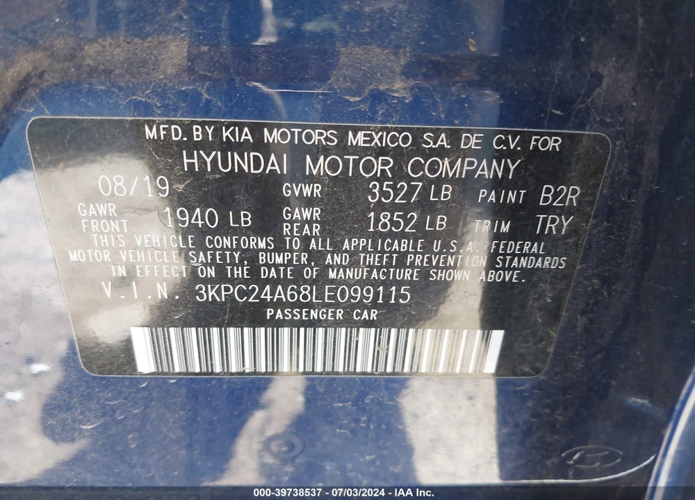 2020 HYUNDAI ACCENT SE VIN: 3KPC24A68LE099115