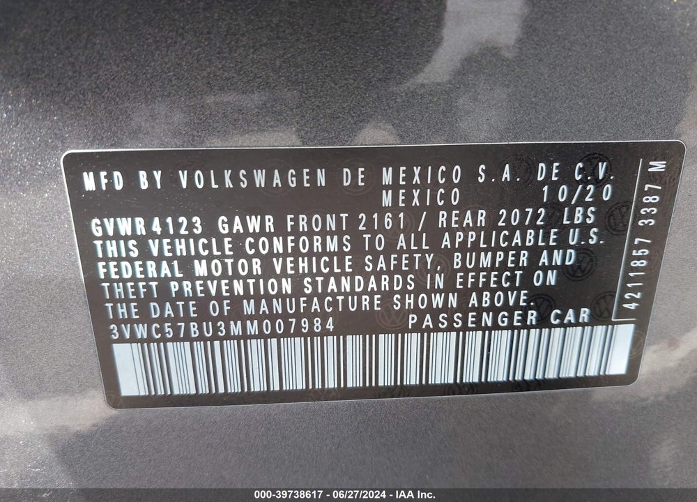 2021 VOLKSWAGEN JETTA 1.4T R-LINE/1.4T S/1.4T SE VIN: 3VWC57BU3MM007984