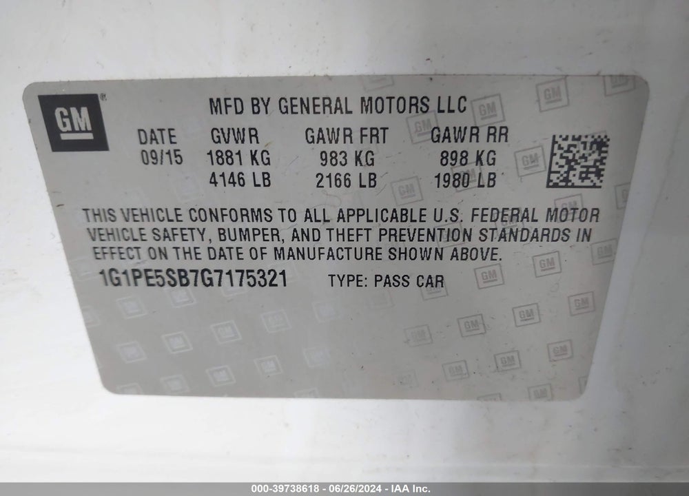 2016 CHEVROLET CRUZE LIMITED 1LT AUTO VIN: 1G1PE5SB7G7175321