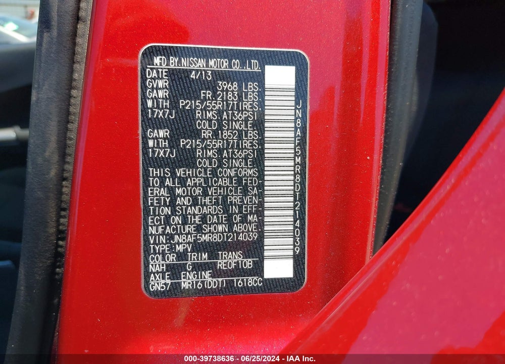 2013 NISSAN JUKE S VIN: JN8AF5MR8DT214039