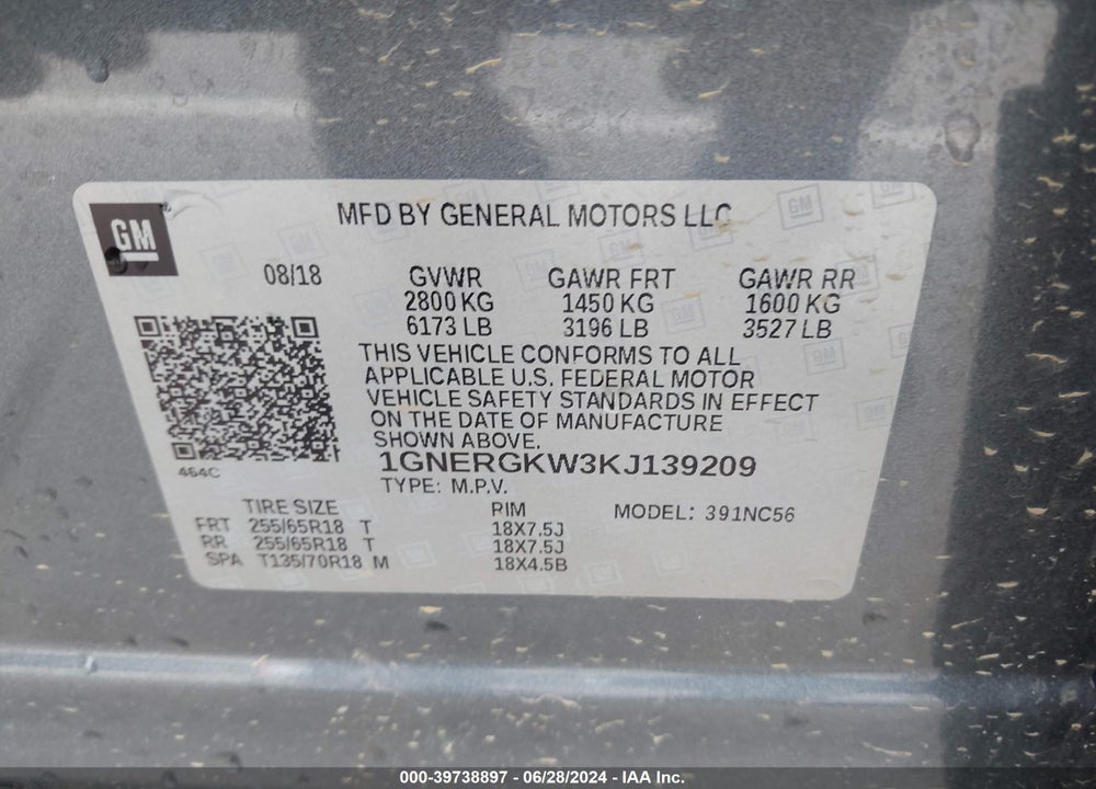 2019 CHEVROLET TRAVERSE 1LT VIN: 1GNERGKW3KJ139209
