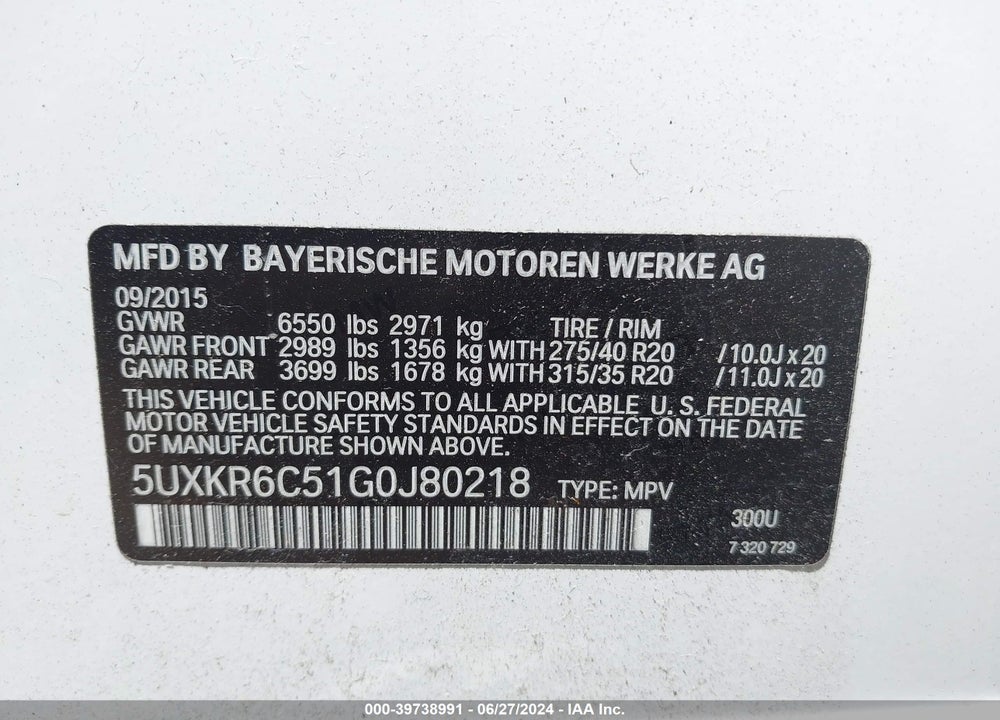 2016 BMW X5 XDRIVE50I VIN: 5UXKR6C51G0J80218